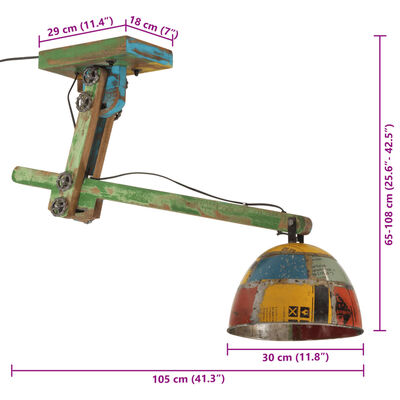 vidaXL Lámpara de techo de colores 25 W E27 105x30x65-108 cm