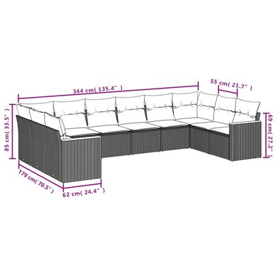 vidaXL Set de sofás de jardín 10 pzas cojines ratán sintético negro