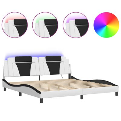 vidaXL Estructura cama con LED cuero sintético blanco negro 200x200 cm