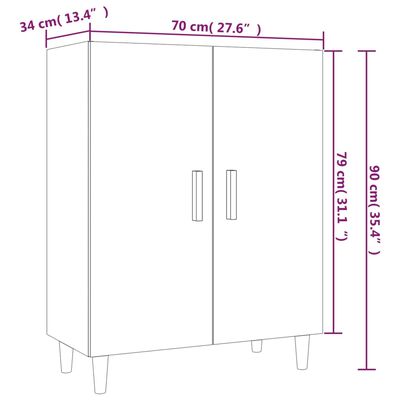 vidaXL Aparador de madera contrachapada blanco brillante 70x34x90 cm