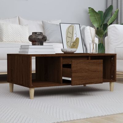 vidaXL Mesa de centro madera contrachapada marrón roble 90x50x36,5 cm