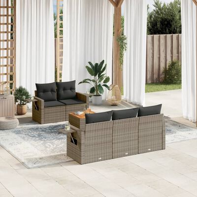 vidaXL Set de muebles de jardín 6 pzas y cojines ratán sintético gris