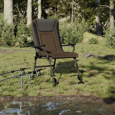 vidaXL Silla de pesca con reposabrazos plegable taupe