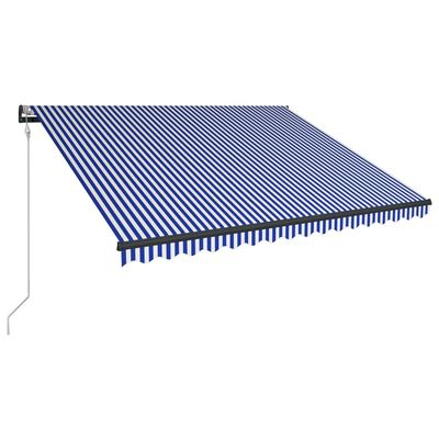 vidaXL Toldo con LED y sensor de viento azul y blanco 450x300 cm