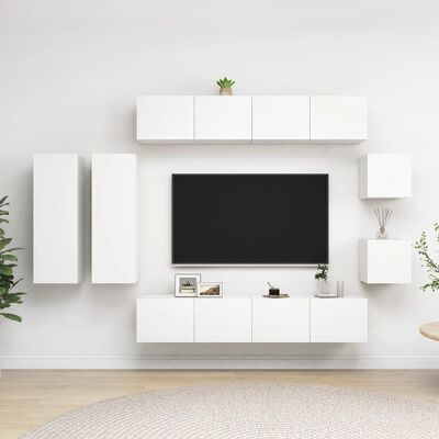 vidaXL Set de mueble para TV de 8 piezas madera de ingeniería blanco