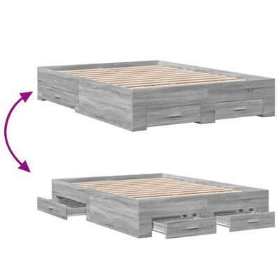 vidaXL Cama con cajones madera ingeniería gris Sonoma 120x200 cm