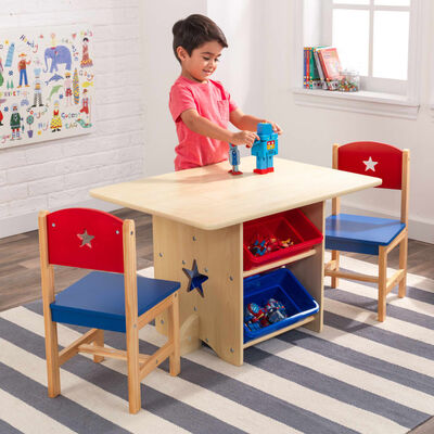 Mesa y 2 sillas para niños de madera