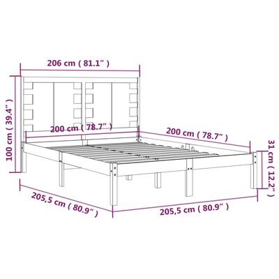 vidaXL Estructura de cama de madera maciza de pino negra 200x200 cm