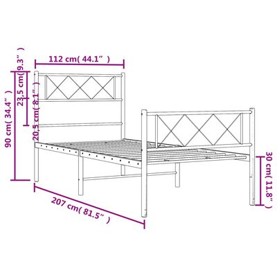 vidaXL Estructura cama sin colchón con estribo metal blanco 107x203 cm