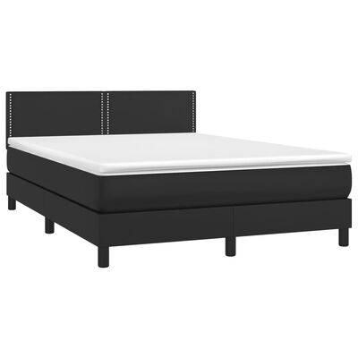 vidaXL Cama box spring colchón y LED cuero sintético negro 140x190 cm