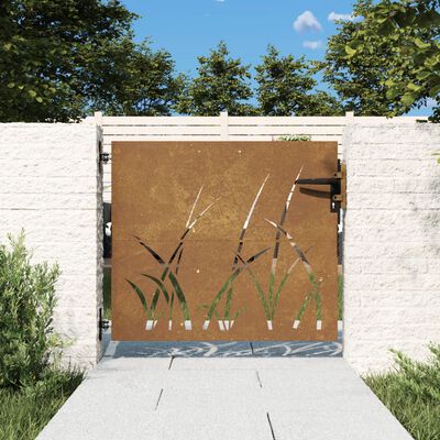 vidaXL Puerta de jardín acero corten diseño hierba 85x75 cm