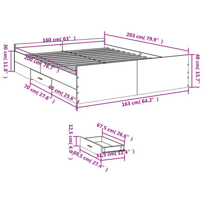 vidaXL Cama con cajones madera ingeniería roble Sonoma 160x200 cm