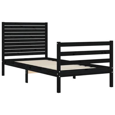 vidaXL Estructura de cama con cabecero madera maciza negro 90x200 cm