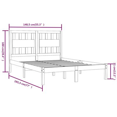 vidaXL Estructura de cama madera maciza de pino negro 135x190 cm