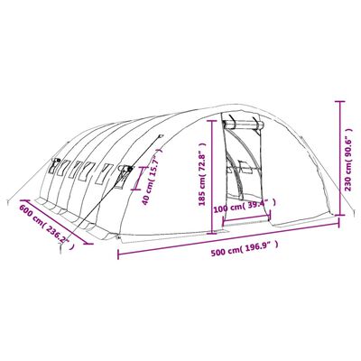 vidaXL Invernadero con estructura de acero verde 30 m² 6x5x2,3 m