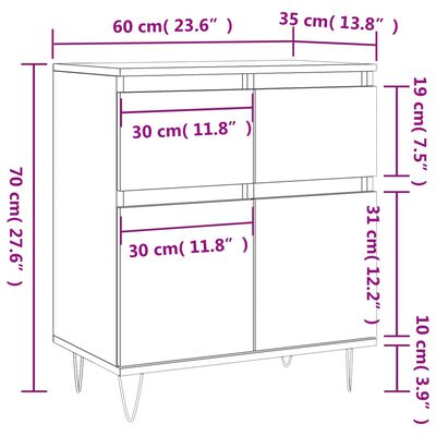 vidaXL Aparador de madera contrachapada gris Sonoma 60x35x70 cm