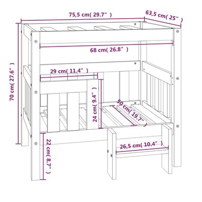 vidaXL Cama para perros madera maciza de pino blanco 75,5x63,5x70 cm