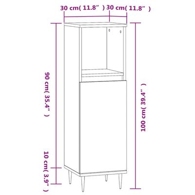 vidaXL Armario de baño madera contrachapada blanco brillo 30x30x100 cm