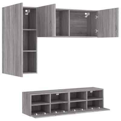 vidaXL Muebles de TV de pared 4 pzas madera de ingeniería gris Sonoma