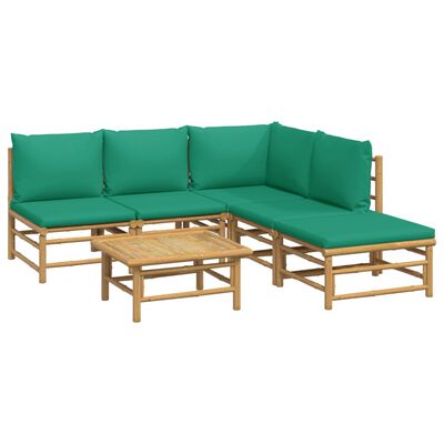 vidaXL Set de muebles de jardín 6 piezas bambú con cojines verde