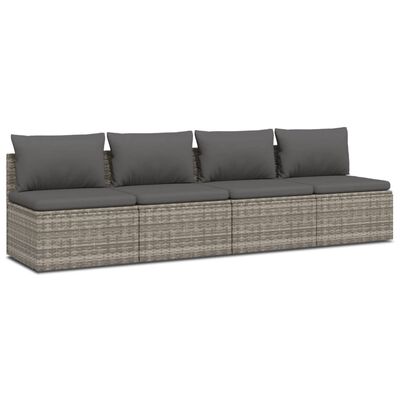 vidaXL Set de muebles de jardín 4 pzas y cojines ratán sintético gris