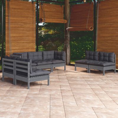 vidaXL Juego de muebles de jardín 7 pzas y cojines madera maciza pino