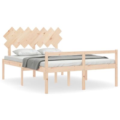 vidaXL Cama de matrimonio para personas mayores cabecero madera maciza