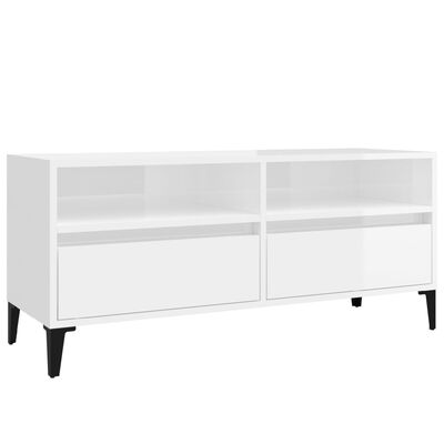 vidaXL Mueble de TV madera contrachapada blanco brillo 100x34,5x44,5cm