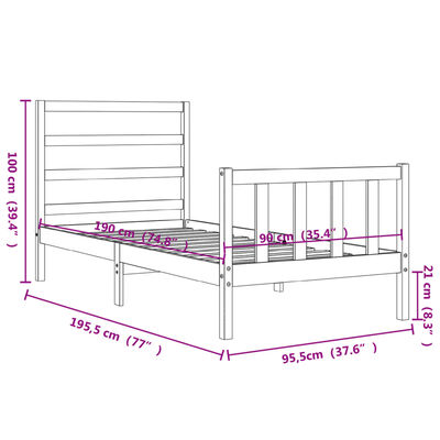 vidaXL Estructura de cama con cabecero madera maciza 90x190 cm