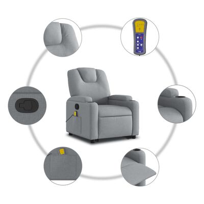 vidaXL Sillón de masaje reclinable de pie de tela gris claro