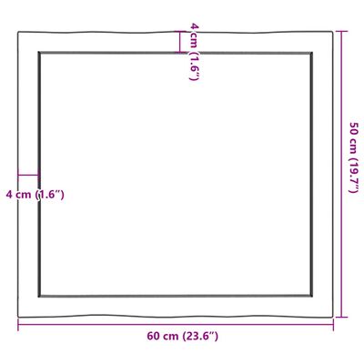 vidaXL Tablero mesa madera tratada borde vivo marrón 60x50x(2-4) cm