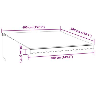 vidaXL Toldo retráctil manual con luz LED antracita y blanco 400x300cm