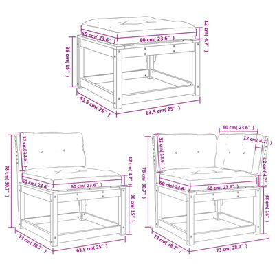 vidaXL Juego de muebles jardín 7 pzas y cojines madera abeto Douglas