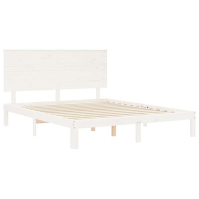 vidaXL Estructura de cama matrimonio con cabecero madera maciza blanco