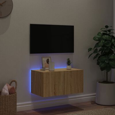 vidaXL Mueble de TV de pared con luces LED roble Sonoma 60x35x31 cm