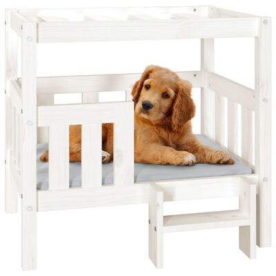 vidaXL Cama para perros madera maciza de pino blanco 75,5x63,5x70 cm