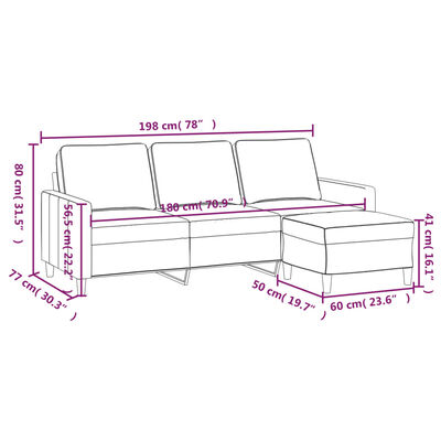 vidaXL Sofá de 3 plazas con taburete de terciopelo crema 180 cm