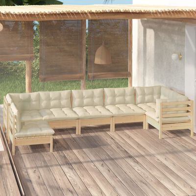 vidaXL Muebles de jardín 7 piezas cojines madera de pino color crema