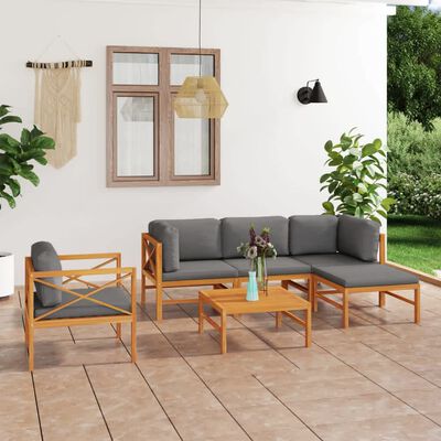 vidaXL Set de muebles de jardín 6 pzas madera de teca y cojines gris