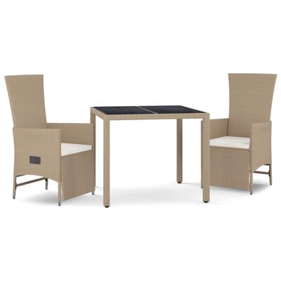 vidaXL Set comedor de jardín 3 pzas con cojines ratán sintético beige