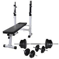 vidaXL Banco ejercicios con soporte pesas, pesas y mancuernas 60,5 kg