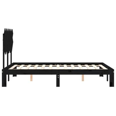 vidaXL Estructura cama de matrimonio con cabecero madera maciza negro