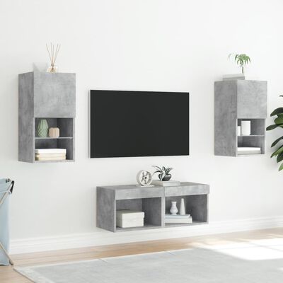 vidaXL Muebles de TV de pared con luces LED 4 piezas gris hormigón