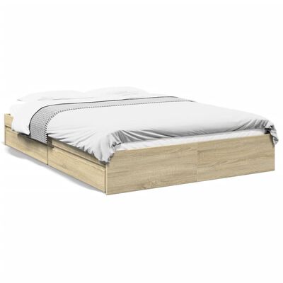 vidaXL Cama con cajones madera ingeniería roble Sonoma 160x200 cm