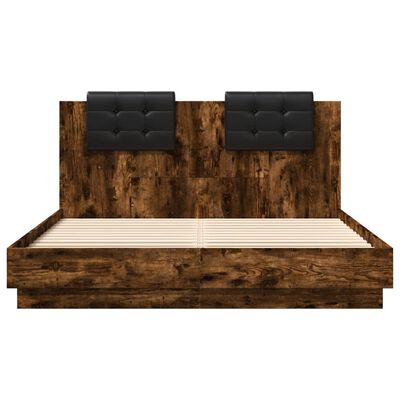 vidaXL Cama con cabecero madera de ingeniería roble ahumado 140x200 cm