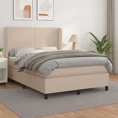 vidaXL Cama box spring con colchón cuero sintético capuchino 140x200cm