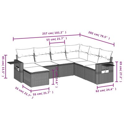 vidaXL Set sofás de jardín 7 piezas y cojines ratán sintético beige