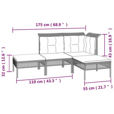 vidaXL Set de muebles de jardín 7 pzas y cojines ratán sintético gris