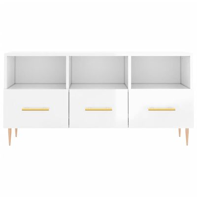 vidaXL Mueble de TV madera contrachapada blanco brillo 102x36x50 cm