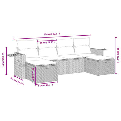 vidaXL Set sofás de jardín 6 piezas y cojines ratán sintético marrón